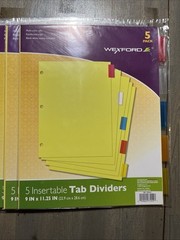 Wexford Multicolor 5-Pack Insertable Tab Dividers – 9”x11.25” Lot Of 10 Packs!