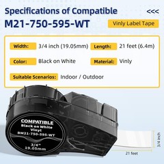 Compatible with M21-750-595-WT 3/4 inch (19.05 mm), Black on White