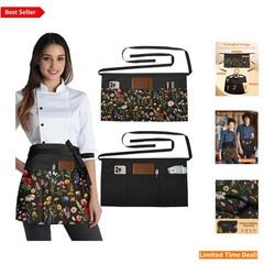 Stylish Reversible Server Apron, 6 Pockets Perfect for Restaurant Professionals