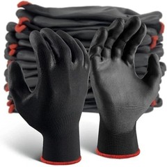 Black Work Gloves Polyurethane Palm Coated Nylon Shell 12 Pairs