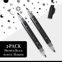 Black Acrylic Paint Pen | Set 2 Black Acrylic Paint Marker Dual Tip (Fine 0,7mm