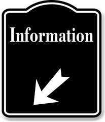 Information 45 Degree Down Left Arrow BLACK Aluminum Composite Sign