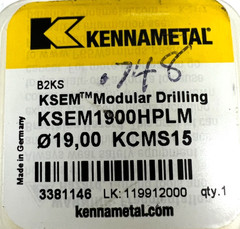 KENNAMETAL KSEM1900HPLM REPLACEABLE DRILL TIPS DIA 19.00MM 140 DEG POINT KCMS15