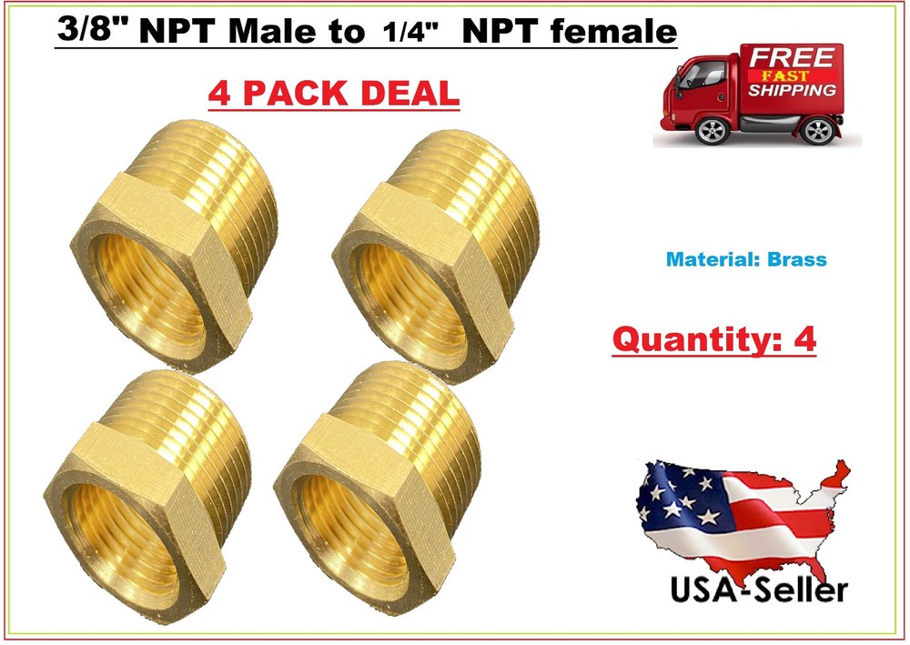 Hex Reducer Bushing 3/8″ Male x 1/4″ Female NPT Adapter Pipe Fitting Brass