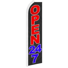 Open 24/7 Advertising Swooper Feather Flag Open 24 hours
