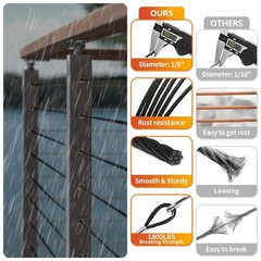 CELYND Black Stainless Steel Cable 200FT 1/8″ T316 Wire Rope