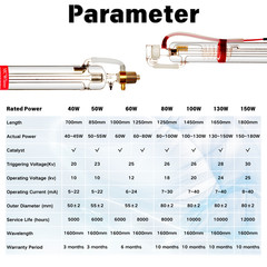 40W 50W 60W 70W 80W 100W 130W 150W CO2 Laser Tube for Laser Engraving Engraver