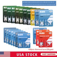 20 Types Dental Diamond Burs for High Speed Handpiece Friction Grip 100Pcs