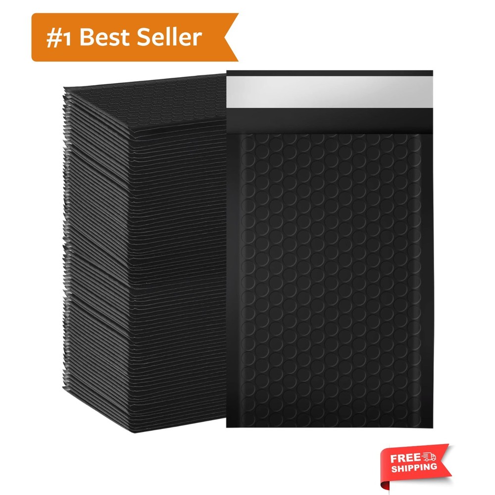 Pack of 100 Self-Seal 4×7 Inch Black Bubble Envelopes – Shock-Absorbing Layer
