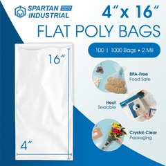 4″ X 16″ Open-End Flat Poly Bags (1000 Count) – 2 Mil Clear Heat-Sealable Pla…