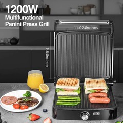 OSTBA Panini Press Grill with Adjustable Temperature, 4-Slice Indoor Grill, 180°