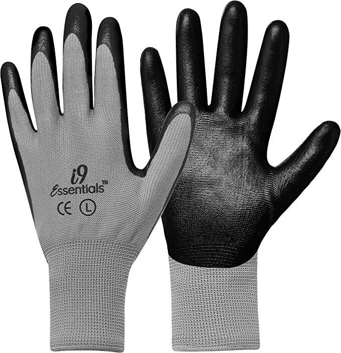 12 Pairs Polyester & Nitrile Safety Work Gloves with Seamless Liners Smooth