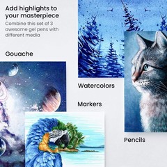 Artist-Approved 3-Pack White Gel Pens with Ergonomic Grip and Multiple Nib Sizes
