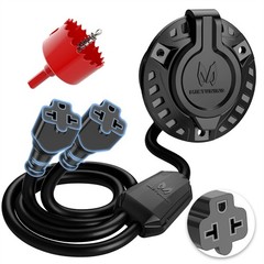 20A 125V AC Port Plug,w/12AWG RV Shore Power Inlet Socket 5-in-1 T-Blade Adapter