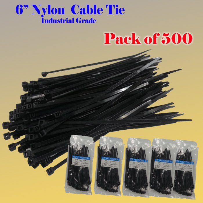 500 Pcs Black 6″ inch Network Cable Cord Wire Tie Strap 50 Lb Zip Nylon UL