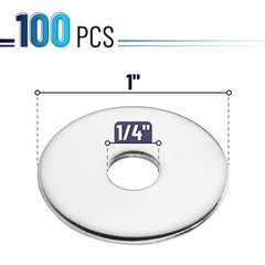 – Stainless Steel Fender Washers, 1/4″x1″, 100 pcs,1/4 Stainless Steel Flat
