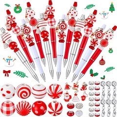 Fuutreo 12 Set 126 Pcs Christmas Beadable Pens Kit Silicone Plastic Wooden Be…