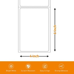 RONGTA 4×6 Thermal Labels, Fanfold Shipping 1 stack | 500 labels, White