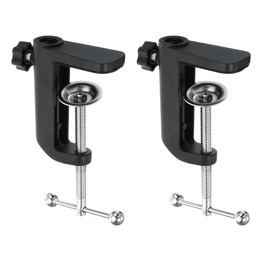 2Pcs 0.49″ Hole Dia. Universal C-Clamp Table Lamp Mic Arm Mount Desk Clamp Black