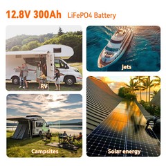 12V 300Ah Deep Cycle LiFePO4 Lithium Battery 200A BMS for RV Solar Boat Off-grid