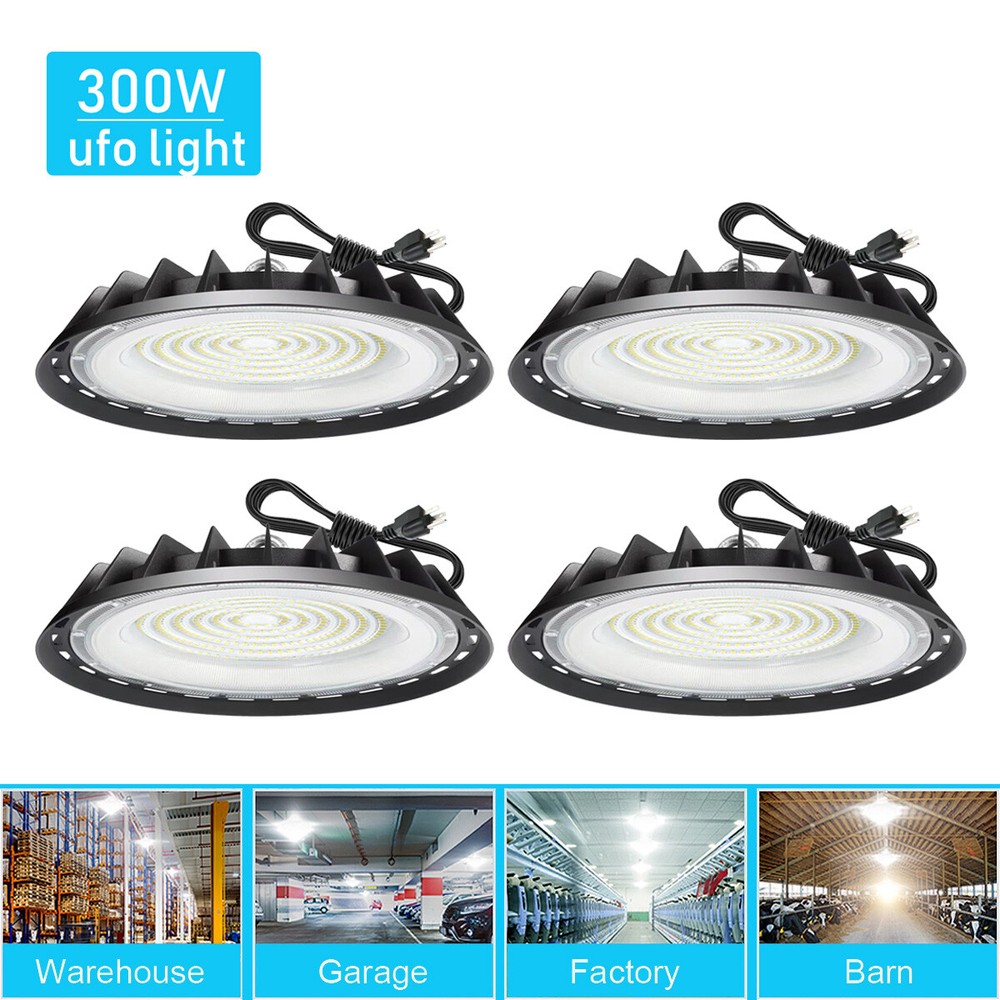 4Pcs 300W UFO Led High Bay Light 5000K Commercial Industrial Warehouse Lights