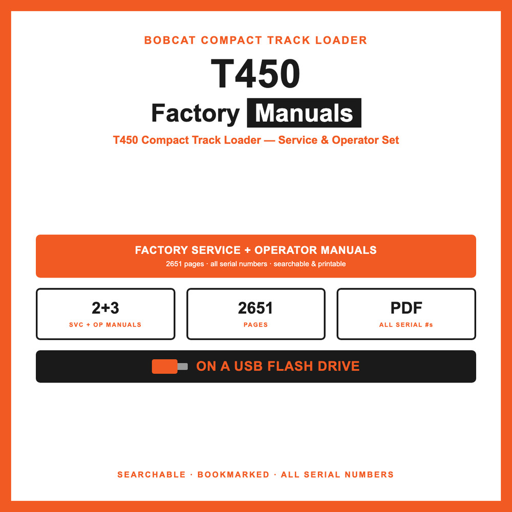 Bobcat T450 Compact Track Loader Service Repair Shop Operator Manual PDF USB