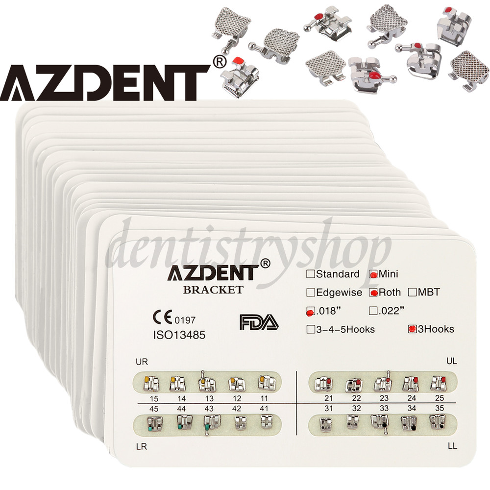 10X Dental Ortho Brackets Mini/Standard Roth/MBT.018/022 3-4-5 Hooks/3 Hooks