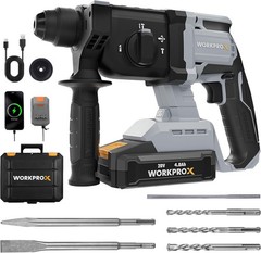 WORKPROX 20V 520W Cordless Brushless Rotary Hammer Drill Kits 7/8″ SDS-Plus 2.0J