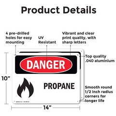 (2 Pack) Propane OSHA Danger Sign Decal Metal Plastic