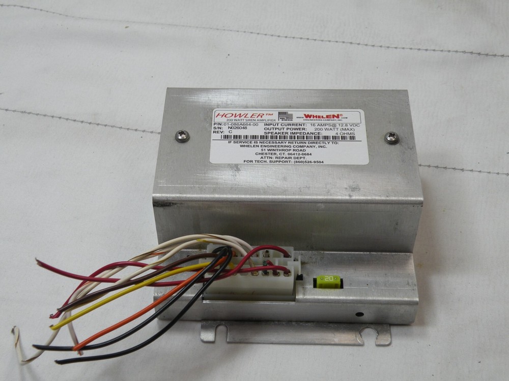 Whelen Howler 01-086A664-00, 200W, 16A, 12.8VDC Amplifier Strobe Power Supply