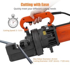 Electric Hydraulic Rebar Cutter, 1700W 110V, Cutting up to 1 in #8 4-25 mm Rebar