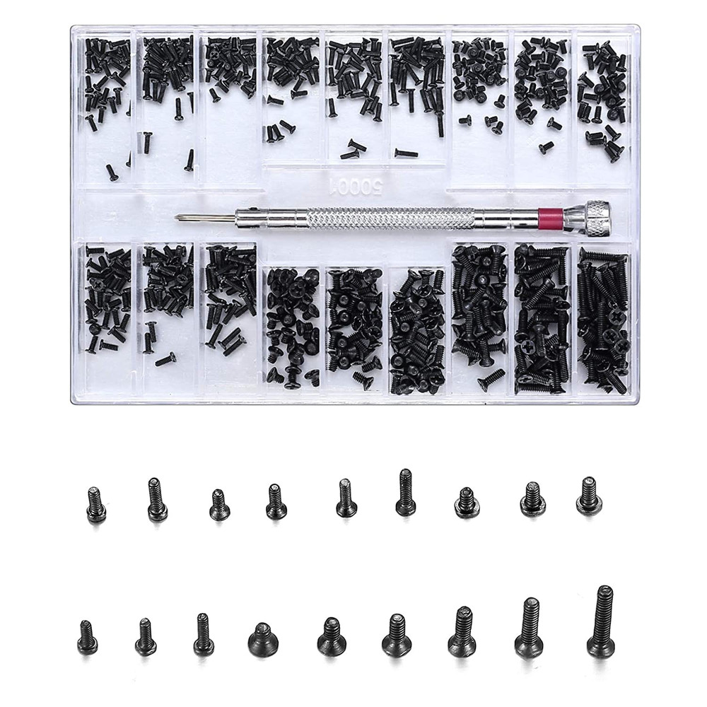 500 Pcs Small Replacement Screws, M1.2/M1.4/M2.0 Black Tiny Micro Laptop Compute