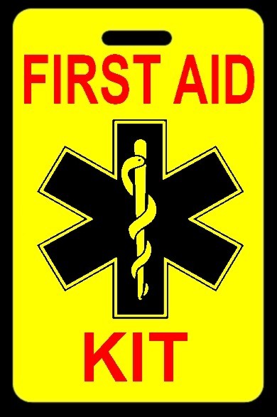 Safety Yellow FIRST AID KIT Bag Tag – FREE Personalization – New