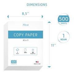 Letter Size White Copy Printer Paper 8.5×11 in 20 lb 500 Sheets