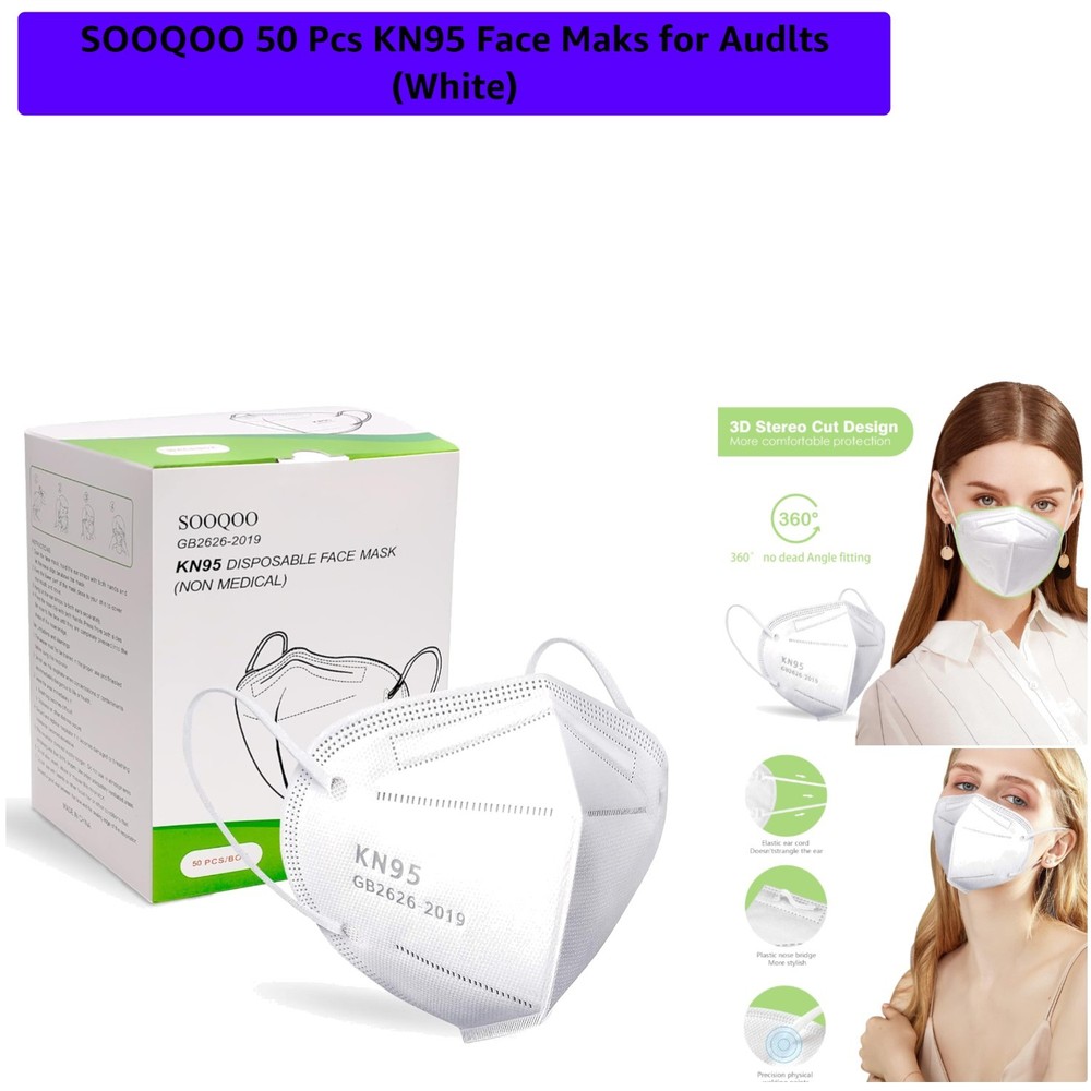 50 Pcs 5-Layer Disposable Face Masks for Adults – White, Lightweight Protection