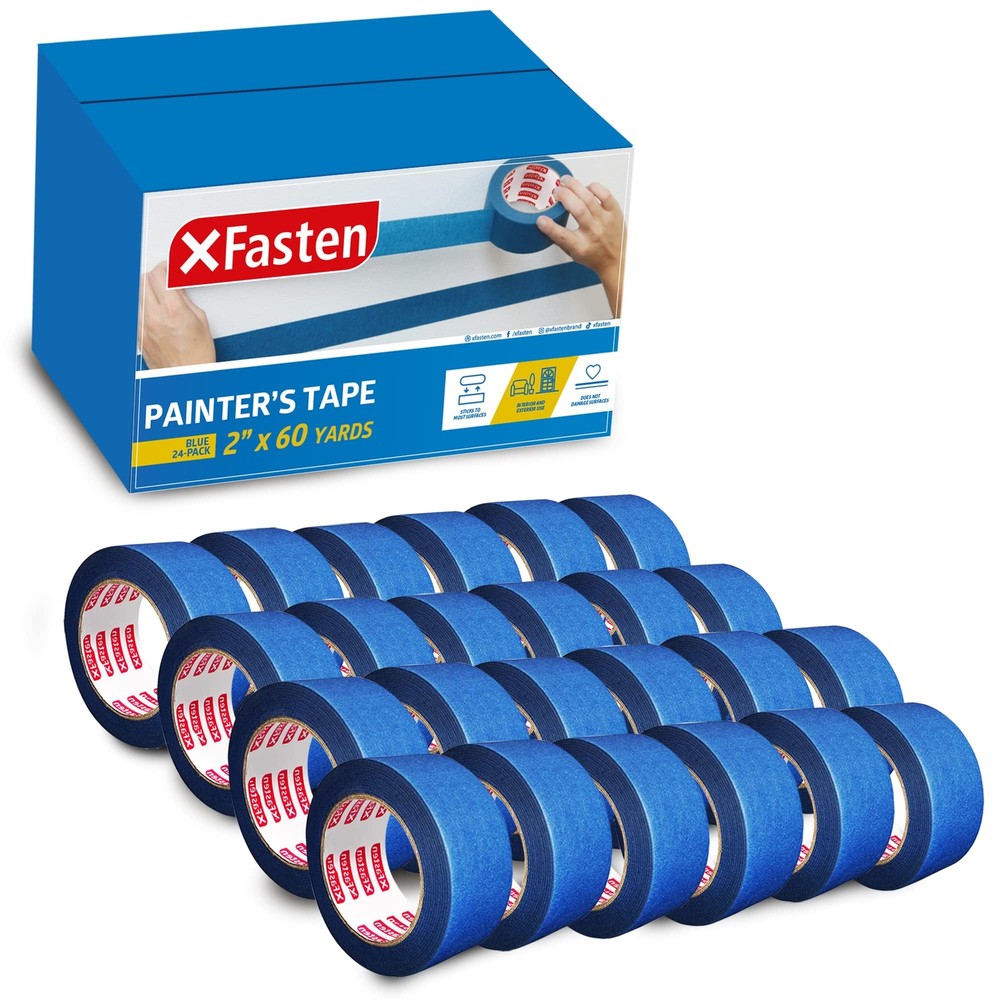 XFasten Blue Painter’s Tape, 2 Inch x 60 Yards (24-Pack) Blue Painters Maskin…