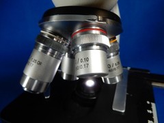 Omax Four Lens With Slide Stage Microscope Lightg and Aperature Control Good Use