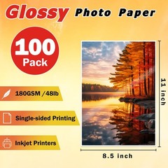CAREGY 100 Sheets Glossy Photo Paper 8.5 x 11 Inches, Inkjet 100, white