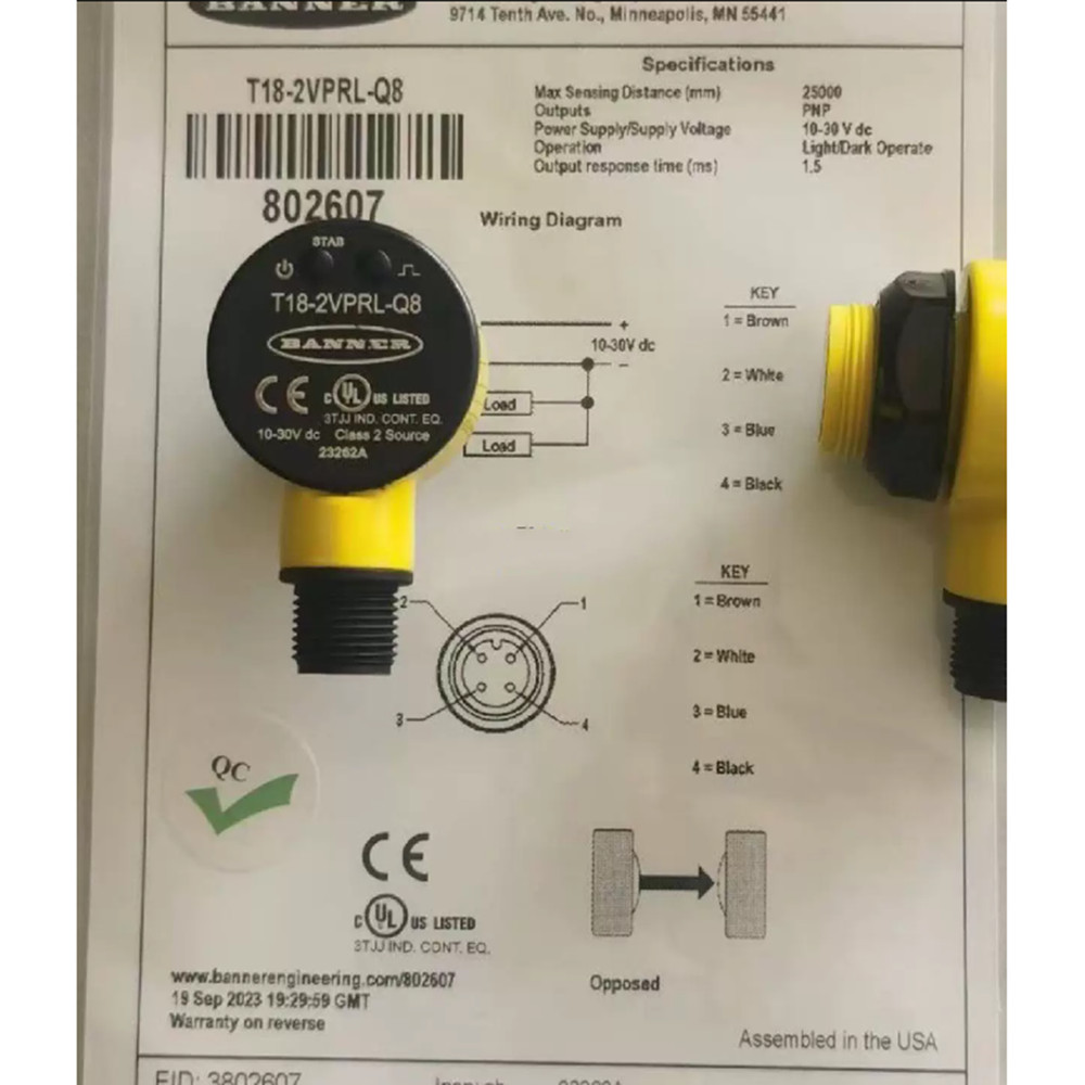 1PC new Banner T18-2VPRL-Q8 Photoelectric Sensor 10-30VDC 150mA #YP1