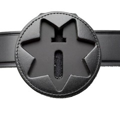 Double Thick 7 Point Star Badge Holder Clip On Neck Chain Black Leather Sheriff