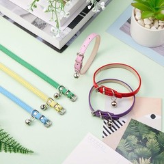 Weewooday 6 Pieces Leather Cat Collar with Bell Cute Pet Bright Color