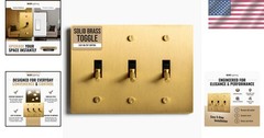 Solid Brass 3-Gang Toggle Switch – Satin Brass Finish