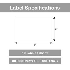 10 Labels (80000 Sheets) – 4″ x 2″ Laser Sheet Labels White Inventory/Shipping