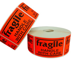 2×3, fragile/HANDLE WITH CARE, Br/Red 500 labels per roll, 1-40 RLS