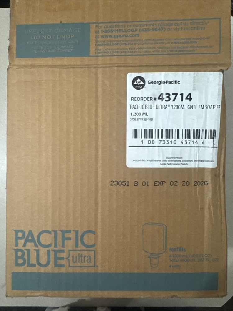 4 Refills PACÍFIC BLUE ULTRA 1200ML GNTL FM SOAP FF 1,200 ML