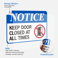 Keep Door Closed Sign，Self-Adhesive Weatherproof and Fade-Resistant Please Keep