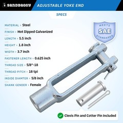 Sandbaggy 5/8″-18 Adjustable Yoke End – Galvanized [Pins Included]