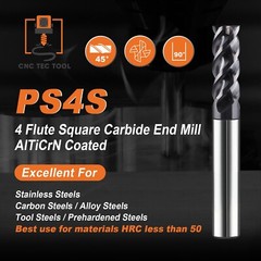 5 PCS Set 1/8″ 3/16″ 1/4″ 5/16″ 3/8″ Square Carbide End Mill AlTiCrN Coated
