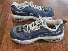 NEW Skechers WOMEN Blue Silver Leather Work Construction Safety Toe Shoes Sz 9.5