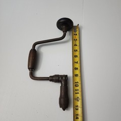 Vintage Hand Powered Bit Brace Drill With Wood Handles Ratcheting Mechanism